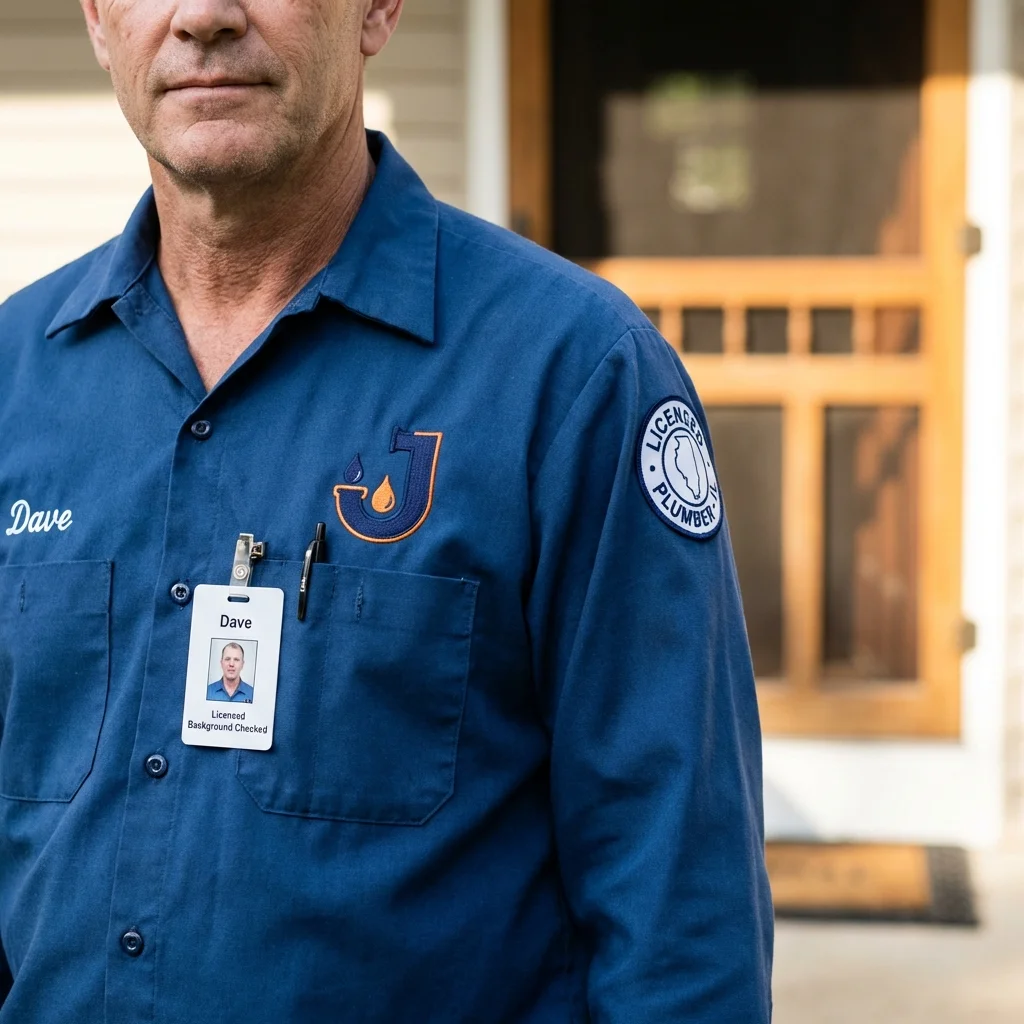 Licensed plumber showing ID badge in Gervais, OR