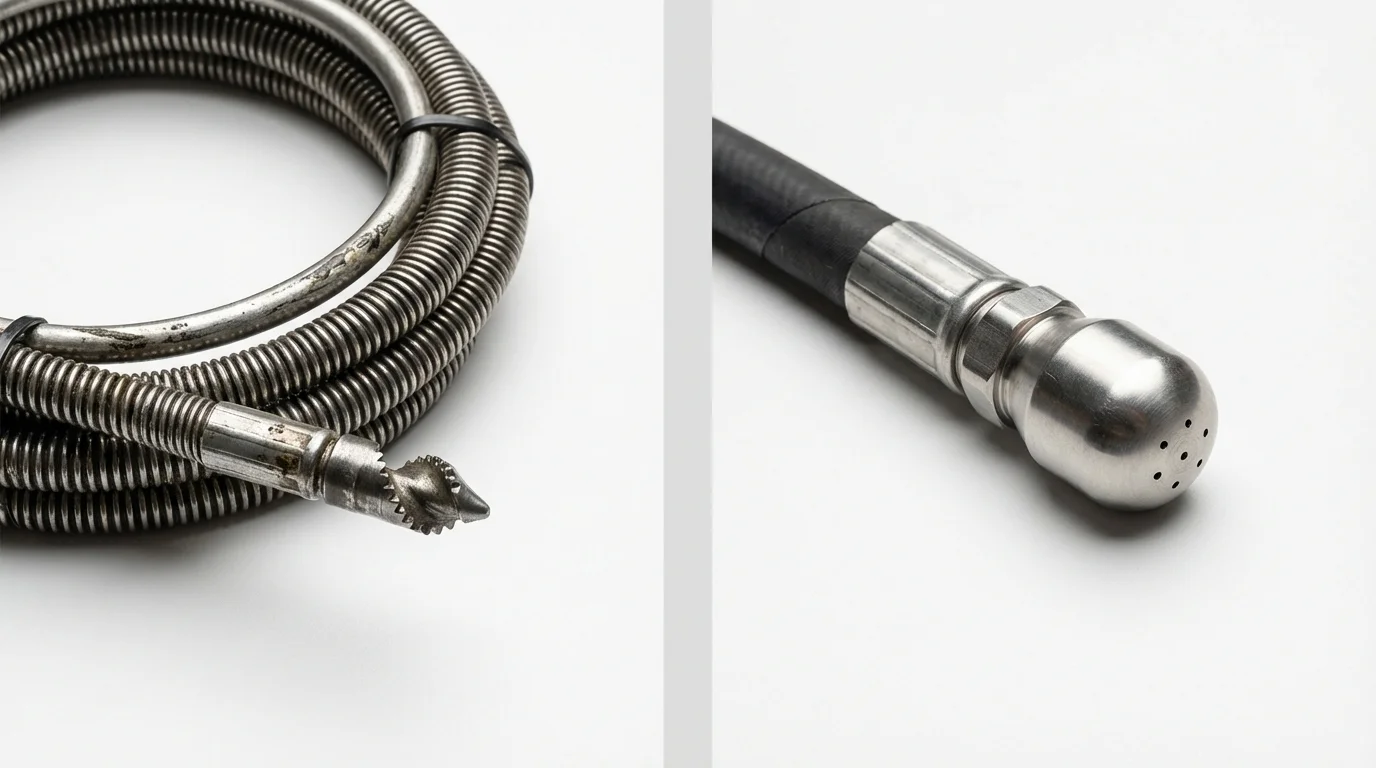 Drain snake cable and hydro jetting nozzle used for drain cleaning in Gervais, OR