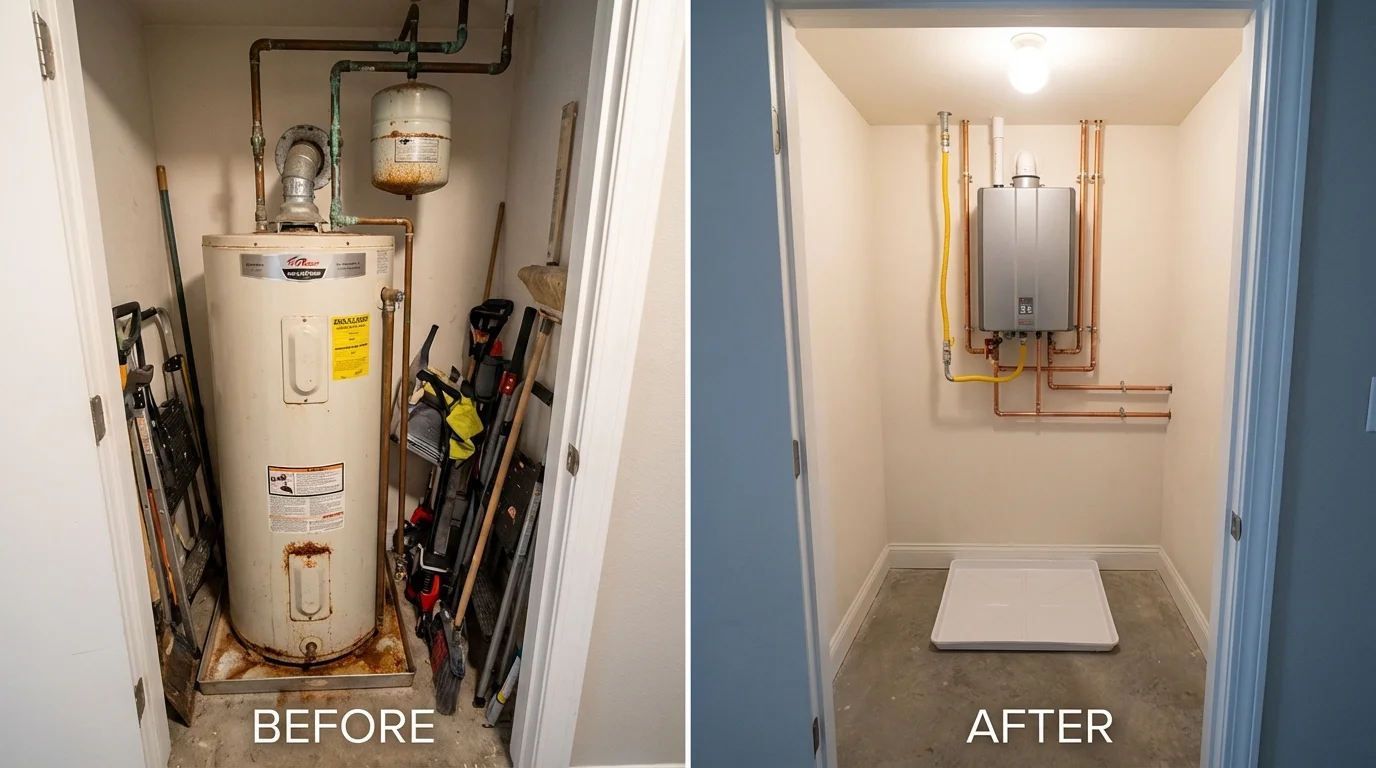 Tank water heater versus wall-mounted tankless unit comparison for Gervais, OR homeowners