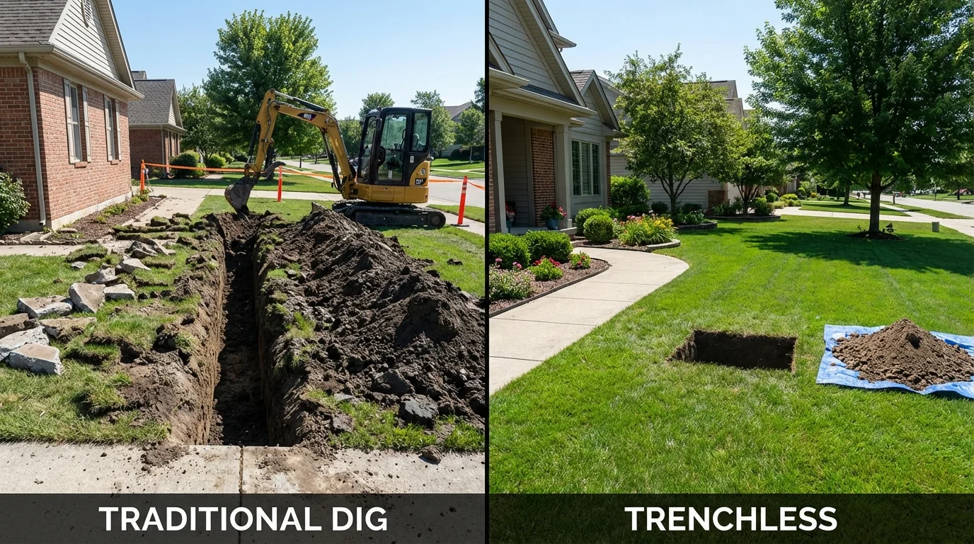 Trenchless sewer repair with minimal yard damage versus traditional excavation in Gervais, OR